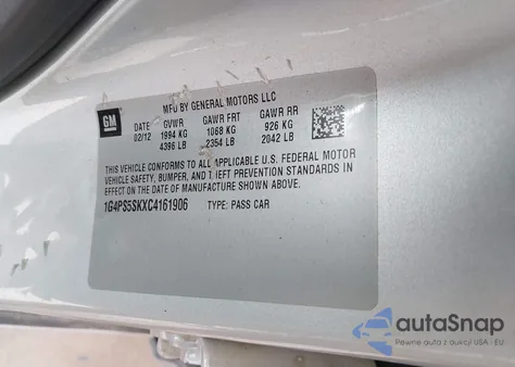 2012 Buick Verano Leather Group z USA, uszkodzony, nr VIN 1G4PS5SKXC4161906